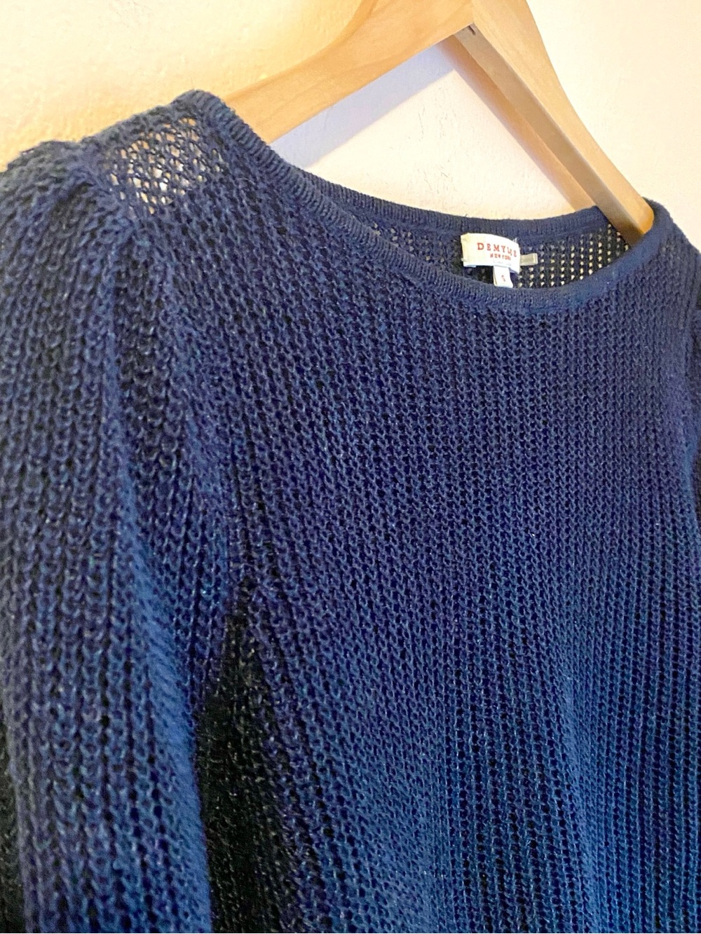 Demylee linen open knit crew long sleeve sweater